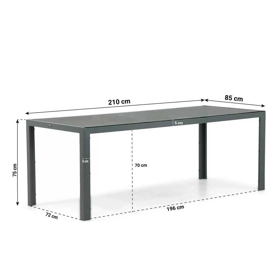 Dining Tuintafel Rechthoekig 210 X 85 Cm Aluminium Grijs Venustas 2 Dining Tuintafel Rechthoekig 210 X 85 Cm Aluminium Grijs Venustas - Afbeelding 2
