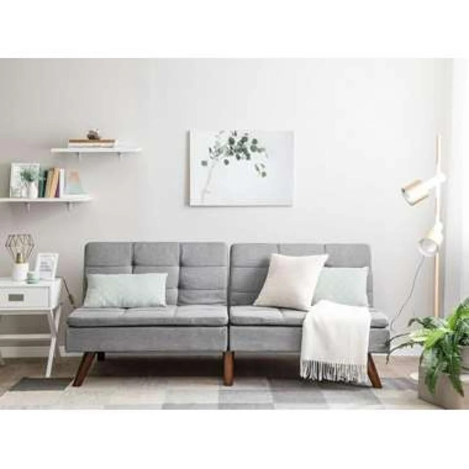 Beliani Driezitsbank - RONNE Grijs Polyester 2 Beliani Driezitsbank - RONNE Grijs Polyester - Afbeelding 2