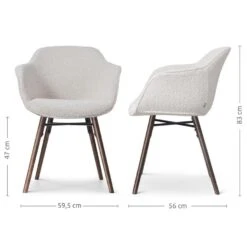 Nolon Nena-Mare Eetkamerstoel Bouclé Beige - Armleuning - Walnoot Poten -VIDAXL Winkel 265410012c29444aaead8d1523a94b3a