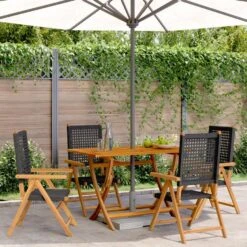 VidaXL - Verstelbare Tuinstoelen - Zwart - Poly Rattan En Hout Zwart - 4 Stuks -VIDAXL Winkel 268a2fdeff2b49ba8953a0524833c932