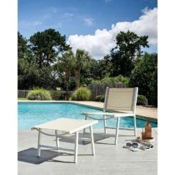 MARCEDDI -Tuinstoel Met Voetenbank - Beige/Wit - Textileen -VIDAXL Winkel 273717b030724896aa3ce562399b32b4 1