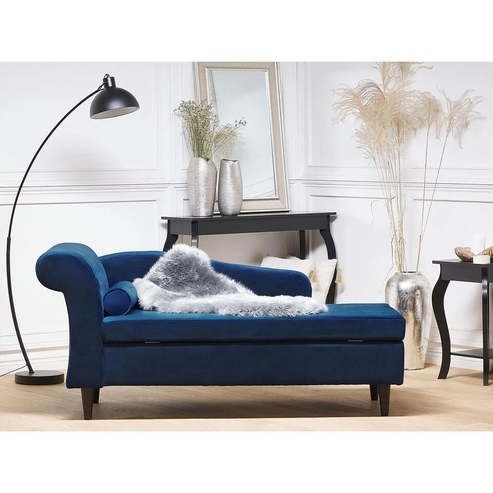 LUIRO - Chaise Longue - Blauw - Linkerzijde - Fluweel 2 LUIRO - Chaise Longue - Blauw - Linkerzijde - Fluweel - Afbeelding 2