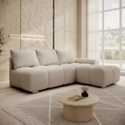 Meubella - Broome - Hoekbank 3-zits - Beige Teddystof - Rechts -VIDAXL Winkel 2ea68d77669948fdb560cad9b06692c2