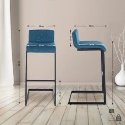 CLP Barkruk Newport Zwart Frame - Stof - Blauw -VIDAXL Winkel 2ec11397fc454603959800b91300db08