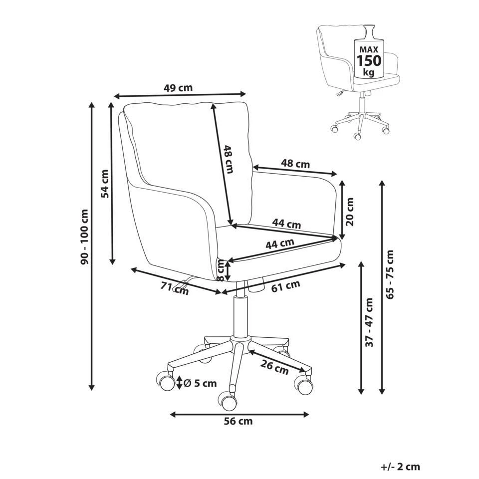 ALPINE - Bureaustoel - Grijs - Bouclé 4 ALPINE - Bureaustoel - Grijs - Bouclé - Afbeelding 4
