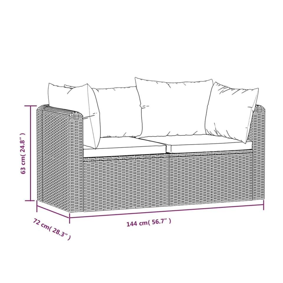 VidaXL 2-delige Loungeset Met Kussens Poly Rattan Zwart 4 VidaXL 2-delige Loungeset Met Kussens Poly Rattan Zwart - Afbeelding 4