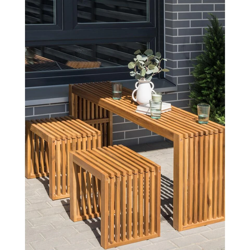 BELLANO - Tuinkrukjes Set Van 3 - Lichthout - Acaciahout 2 BELLANO - Tuinkrukjes Set Van 3 - Lichthout - Acaciahout - Afbeelding 2