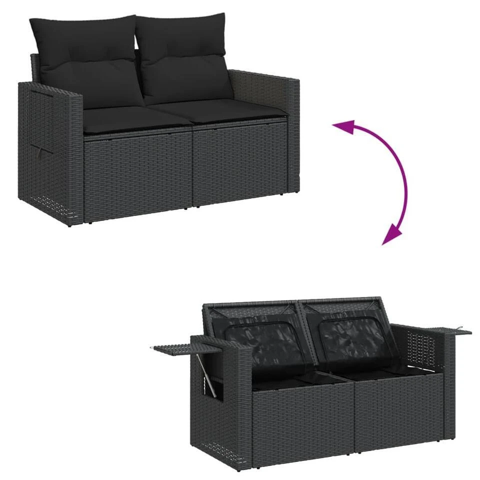 VidaXL - Tuinbank 2-zits - Zwart - Poly Rattan - Met Kussens 8 VidaXL - Tuinbank 2-zits - Zwart - Poly Rattan - Met Kussens - Afbeelding 8