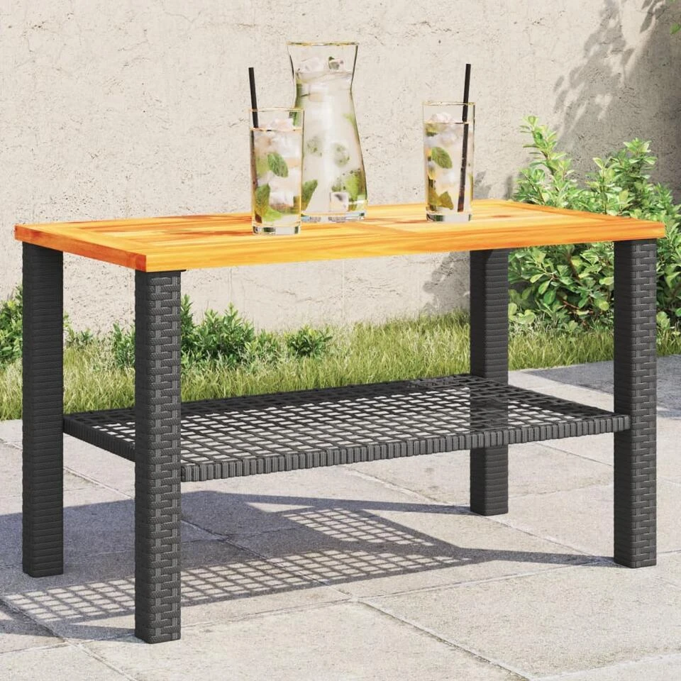 VidaXL - Loungetafel - Weerbestendig - Zwart - Poly Rattan En Hout - 70x38x42 Cm 2 VidaXL - Loungetafel - Weerbestendig - Zwart - Poly Rattan En Hout - 70x38x42 Cm - Afbeelding 2