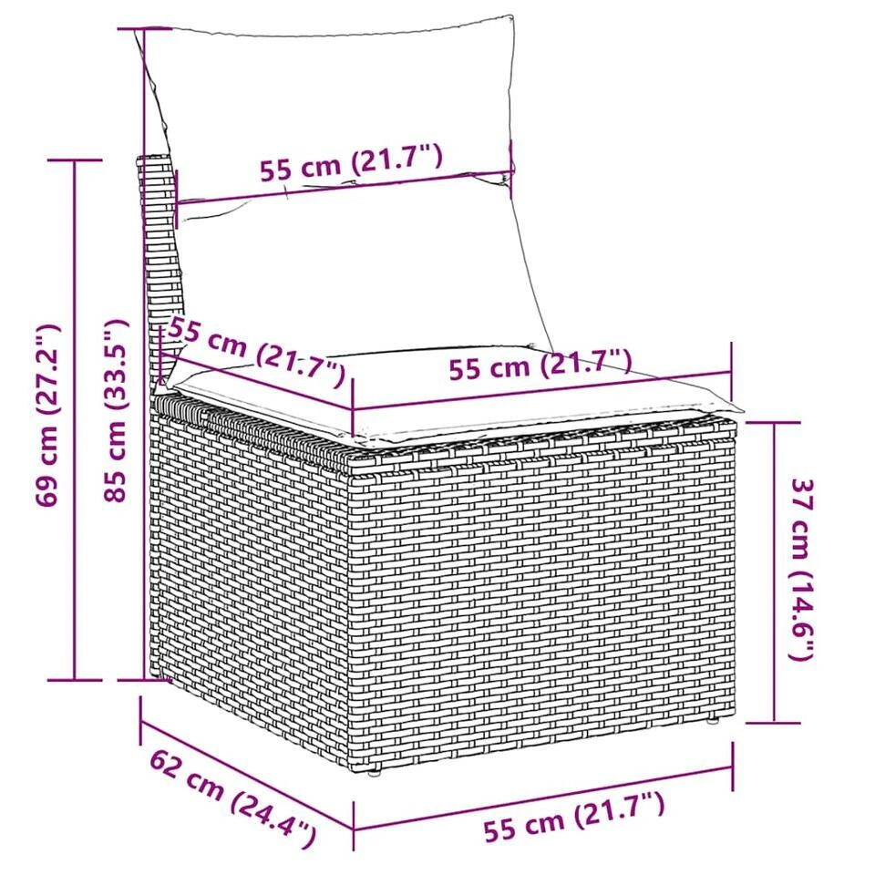 VidaXL Loungebank 2 Zits Met Crème Kussens Poly Rattan - Zwart 110x62x69 Cm 7 VidaXL Loungebank 2 Zits Met Crème Kussens Poly Rattan - Zwart 110x62x69 Cm - Afbeelding 7