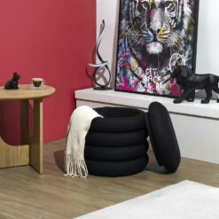 Home Deco Factory Poef/krukje - Boucle - Zwart - D37 X H44 Cm -VIDAXL Winkel 36b4cca7ed1d494eb395c7022bc6fbb4