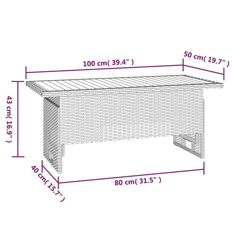 VidaXL - Tuintafel - Zwart - Acaciahout En Poly Rattan - 100x50x43/63 Cm 7 VidaXL - Tuintafel - Zwart - Acaciahout En Poly Rattan - 100x50x43/63 Cm - Afbeelding 7