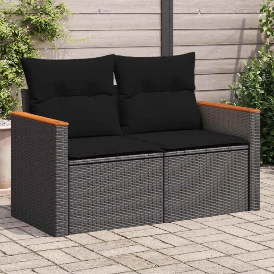 VidaXL Tuinbank 2-Zits – Zwart Polyrattan – 124x62x69 Cm – Weerbestendig Design 2 VidaXL Tuinbank 2-Zits – Zwart Polyrattan – 124x62x69 Cm – Weerbestendig Design - Afbeelding 2