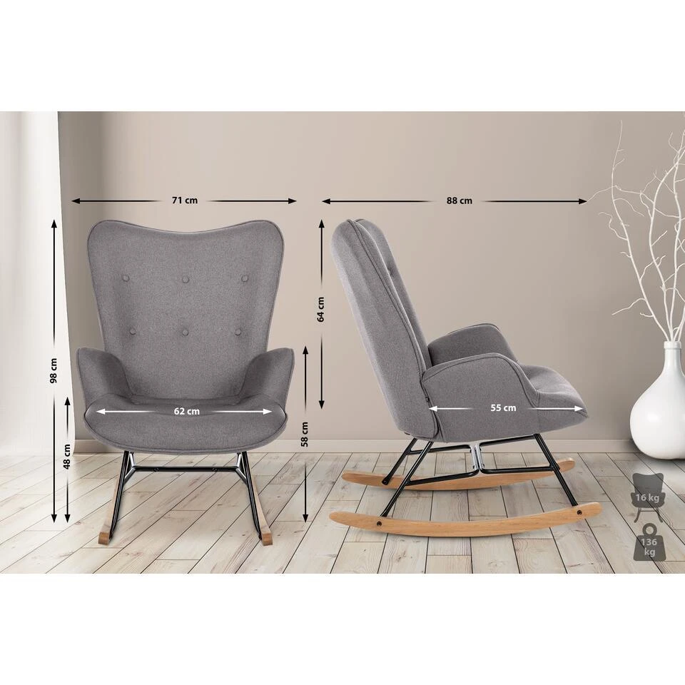 CLP Schommelstoel Sanka Stof - Grijs 2 CLP Schommelstoel Sanka Stof - Grijs - Afbeelding 2
