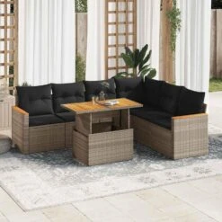 VidaXL 7-delige Loungeset Met Kussens En Verstelbaar Salontafel - Grijs -VIDAXL Winkel 407cbd58883344e38d91bfd612c88dd2