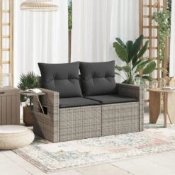 VidaXL - Tuinbank 2-zits - Grijs - Poly Rattan - Met Kussens -VIDAXL Winkel 439a8cd236f047db8ec047926971c8e8