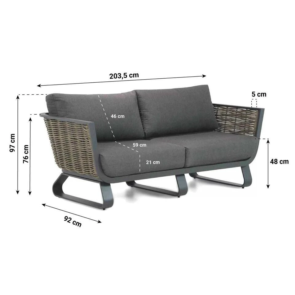 Lounge Tuinbank 2,5-zits Aluminium/wicker Grijs-antraciet Santika Furniture 2 Lounge Tuinbank 2,5-zits Aluminium/wicker Grijs-antraciet Santika Furniture - Afbeelding 2