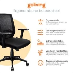 Goliving Ergonomisch Bureaustoel - Verstelbaar - Op Wieltjes - Zwart -VIDAXL Winkel 44742f98f04c438087b08bb65bd36b74