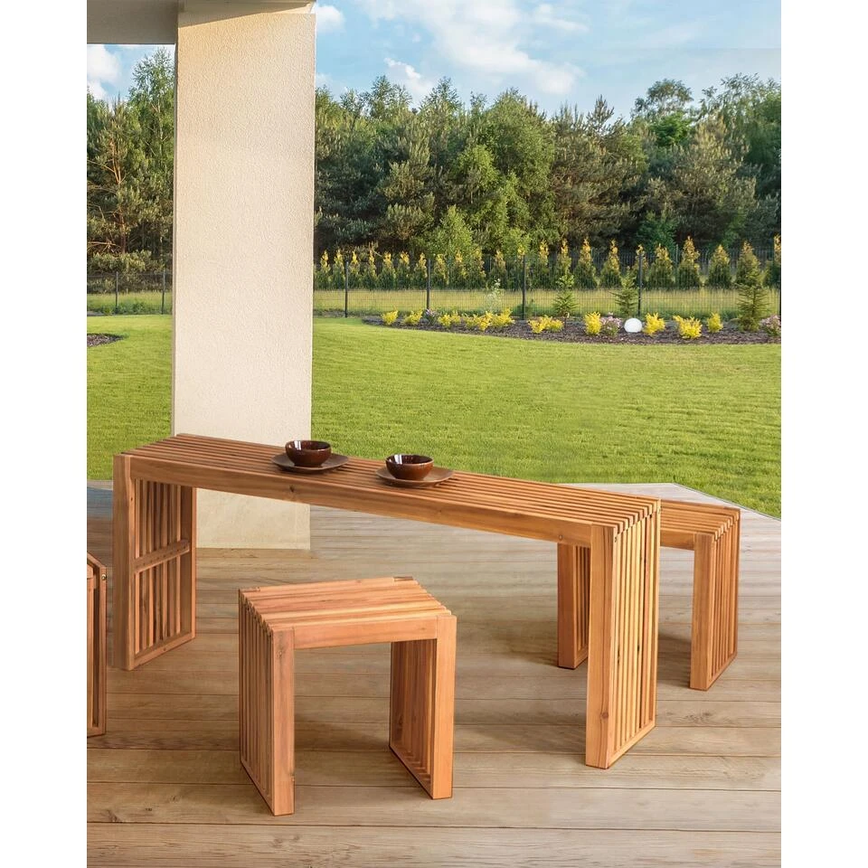 BELLANO - Tuinkrukjes Set Van 3 - Lichthout - Acaciahout 5 BELLANO - Tuinkrukjes Set Van 3 - Lichthout - Acaciahout - Afbeelding 5