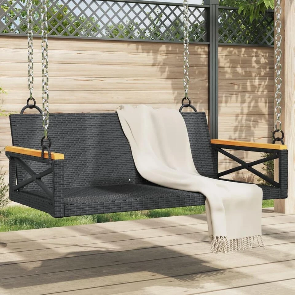 VidaXL - Schommelbank - Zwart - Poly Rattan - 62 X 109 X 40 Cm 2 VidaXL - Schommelbank - Zwart - Poly Rattan - 62 X 109 X 40 Cm - Afbeelding 2
