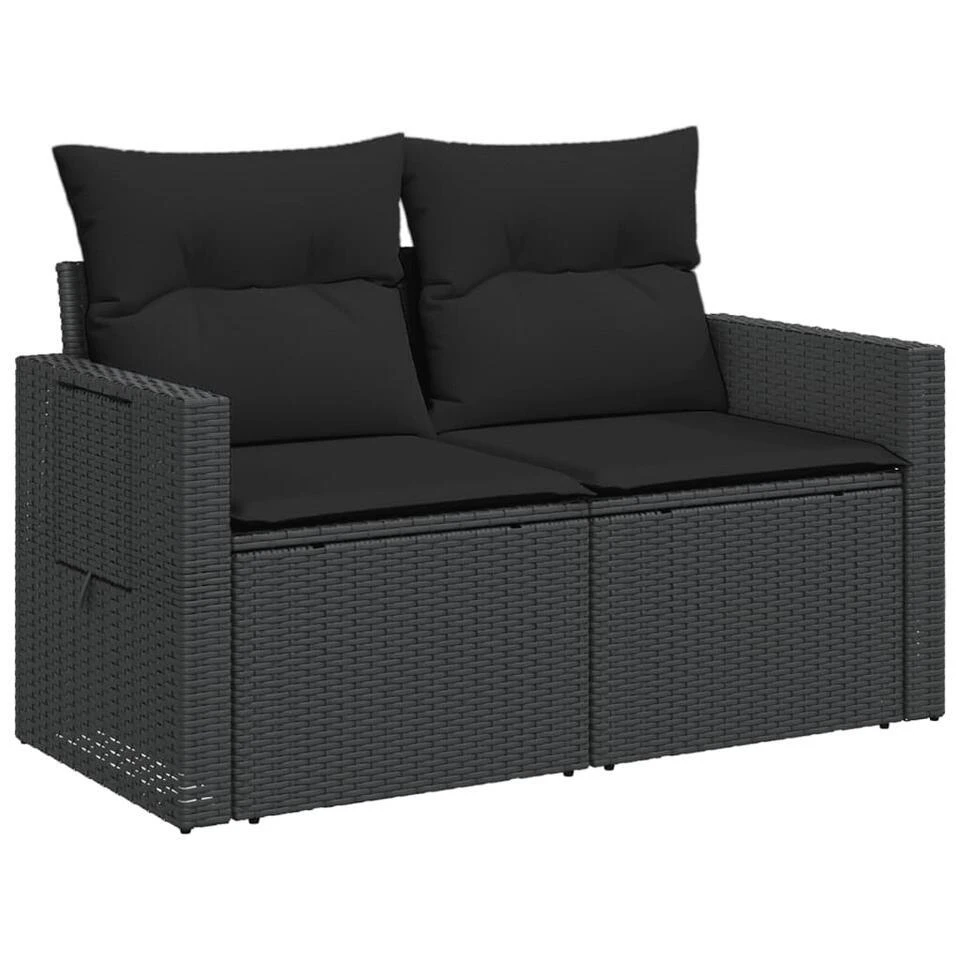 VidaXL - Tuinbank 2-zits - Zwart - Poly Rattan - Met Kussens 4 VidaXL - Tuinbank 2-zits - Zwart - Poly Rattan - Met Kussens - Afbeelding 4