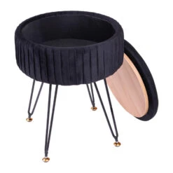 QUVIO Ronde Zitkrukje - Fluweel - Met Opbergruimte - Ø32 Cm - Zwart -VIDAXL Winkel 5157d38e72b54884908e02e92ce95fac