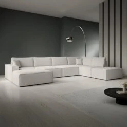 Meubella - Manolo - Hoekbank 5-zits Met Chaise Longue - Stof Beige - Links -VIDAXL Winkel 55b69be0fd454b269cd2ec9023f059d7