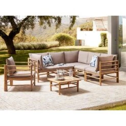 CERRETO - Loungeset 6-zits Hoekbank - Taupe - Bamboehout -VIDAXL Winkel 571e65689ab441fc8eed5d05db2366c2