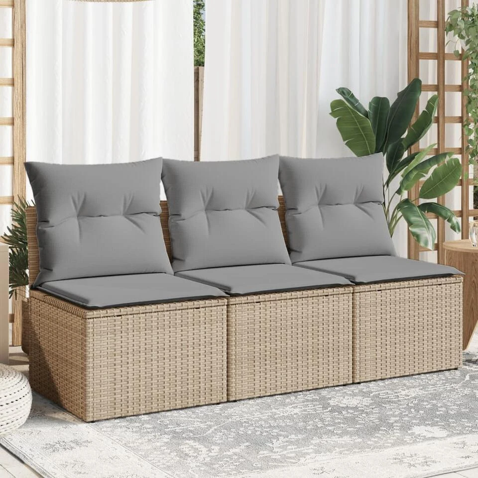VidaXL - Tuinbank 3-zits - Beige - Poly Rattan - Met Kussens 2 VidaXL - Tuinbank 3-zits - Beige - Poly Rattan - Met Kussens - Afbeelding 2