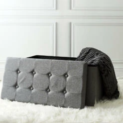 Home Deco Poef Chique - Opbergbox - Donkergrijs - 76 X 38 Cm -VIDAXL Winkel 5c272099b0ab429bacea142c874aa16f