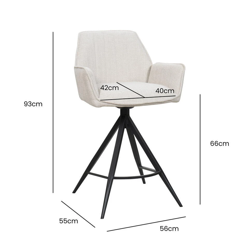 Barstoel Beige/Naturel - Zithoogte 66cm - Noa - Set Van 2 7 Barstoel Beige/Naturel - Zithoogte 66cm - Noa - Set Van 2 - Afbeelding 7