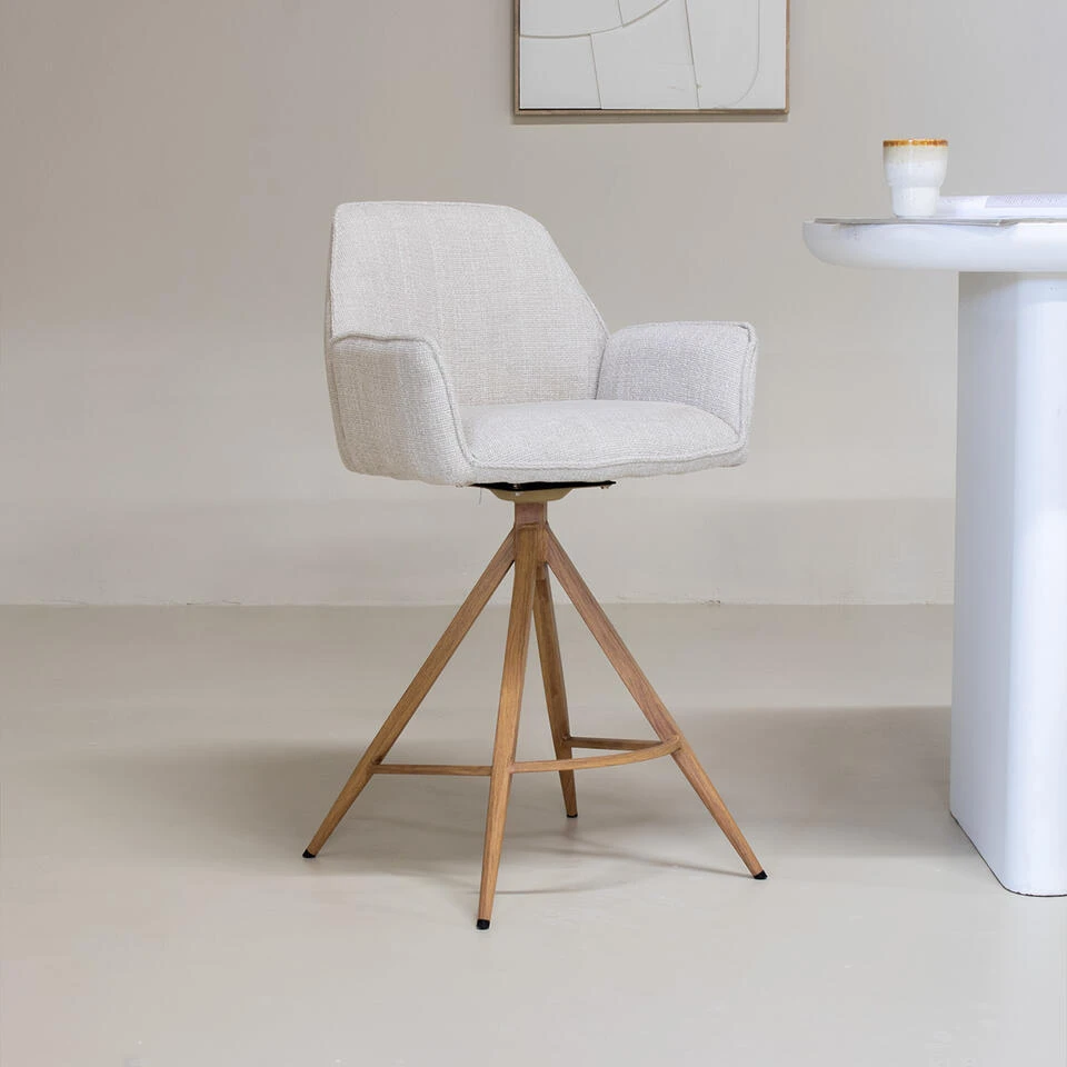Barstoel Beige/Naturel - Zithoogte 66cm - Noa - Set Van 2 2 Barstoel Beige/Naturel - Zithoogte 66cm - Noa - Set Van 2 - Afbeelding 2