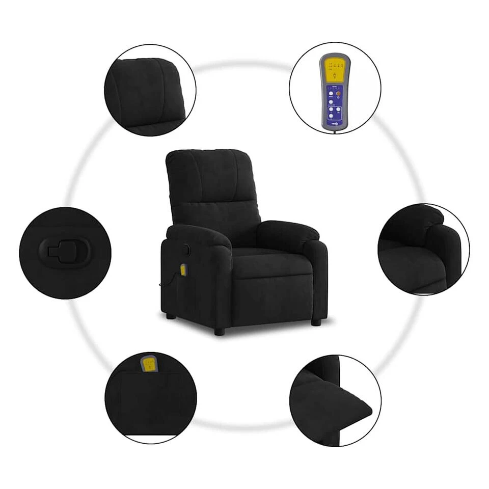 VidaXL - Massagestoel - Zwart - Microvezel 6 VidaXL - Massagestoel - Zwart - Microvezel - Afbeelding 6