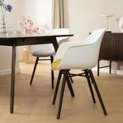 Nolon Nena-Liz Eetkamerstoel Wit - Okergeel Kussen - Walnoot -VIDAXL Winkel 643056ff7f7f4c0c8845fb8e6307faca