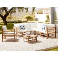 CERRETO - Loungeset 6-zits Hoekbank - Wit - Bamboehout -VIDAXL Winkel 65d67ef50fd04ae3a672315a4ad71dfe