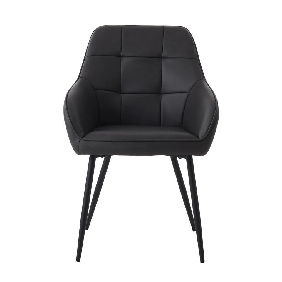 Eetkamerstoel Donkergrijs PU Leer - Nolan - Set Van 2 3 Eetkamerstoel Donkergrijs PU Leer - Nolan - Set Van 2 - Afbeelding 3