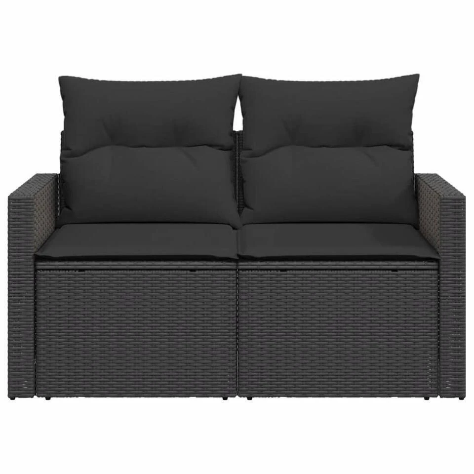 VidaXL - Tuinbank 2-zits - Zwart - Poly Rattan - Met Kussens 5 VidaXL - Tuinbank 2-zits - Zwart - Poly Rattan - Met Kussens - Afbeelding 5