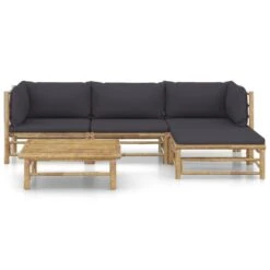 VidaXL - Loungeset - Grijs - Bamboe - 5 Stuks - Met Kussens -VIDAXL Winkel 6a63a4f942084f2bbda3a4e0b6fe76f3