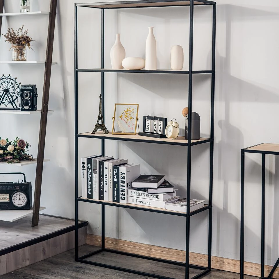 Etagère In Industriële Stijl Met 4 Niveaus Van Hout En Zwart Metaal 2 Etagère In Industriële Stijl Met 4 Niveaus Van Hout En Zwart Metaal - Afbeelding 2