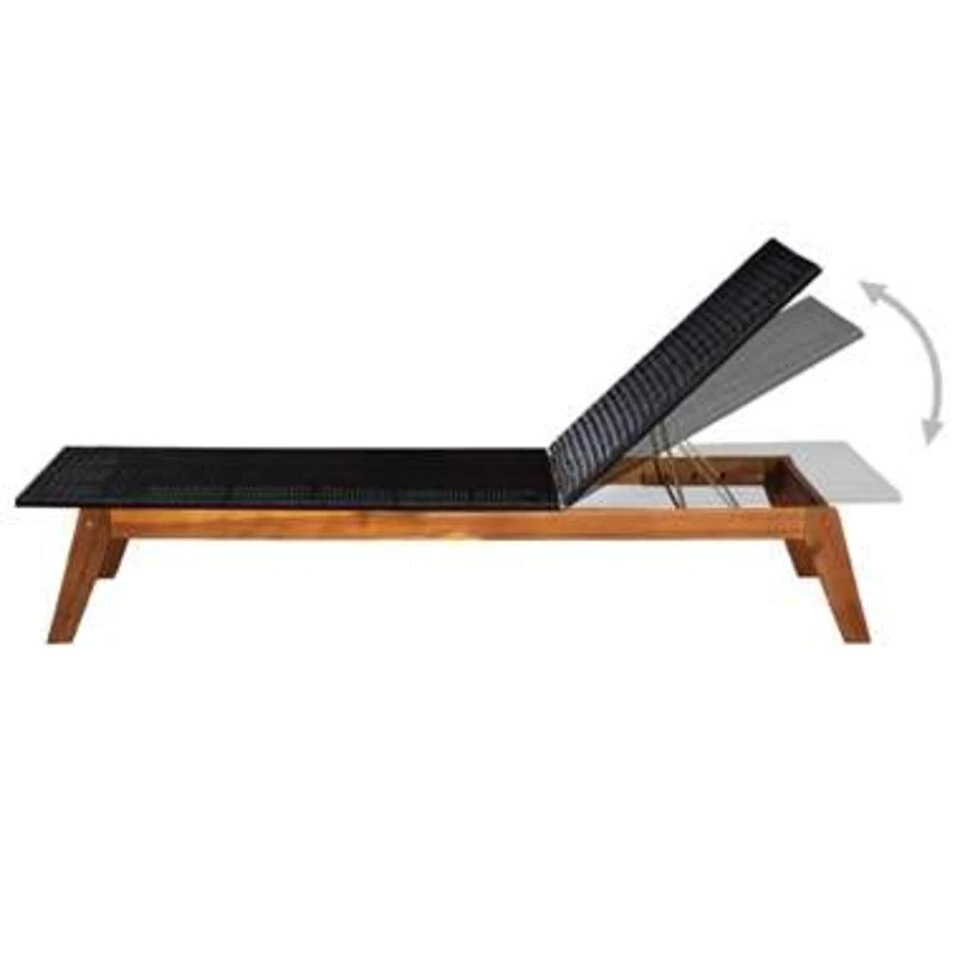 VidaXL Ligbed Poly Rattan En Massief Acaciahout 2 VidaXL Ligbed Poly Rattan En Massief Acaciahout - Afbeelding 2