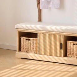 Houten Halbank Met 1 Deur En 2 Opbergvakken Met Beige Fluwelen -VIDAXL Winkel 783ff4c634b7435db9903b1cc0f1546d