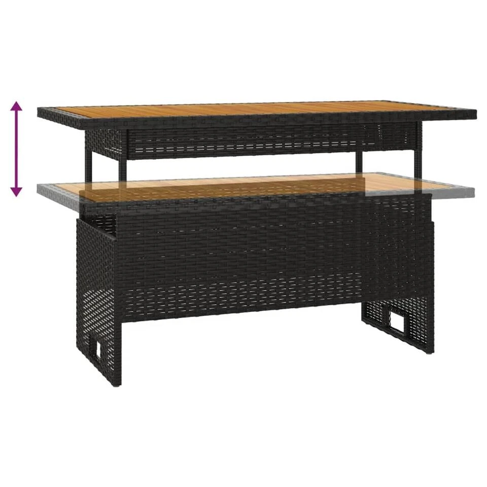 VidaXL - Tuintafel - Zwart - Acaciahout En Poly Rattan - 100x50x43/63 Cm 5 VidaXL - Tuintafel - Zwart - Acaciahout En Poly Rattan - 100x50x43/63 Cm - Afbeelding 5