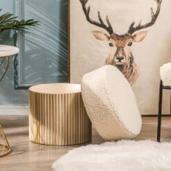 Poef Met Witte Krullen En Houten Basis -VIDAXL Winkel 79dfd42271b94c2b9ec836e9767f5197