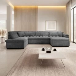 Meubella - Hoekbank Nicoreta - Donkergrijs Ribstof - Rechts -VIDAXL Winkel 7b3907e395cd44cca543587bd8516177