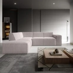 Meubella - Hoekbank Monet - Beige - Fluffy Ribstof - Links -VIDAXL Winkel 7e226ac8115e4c958150163101510083