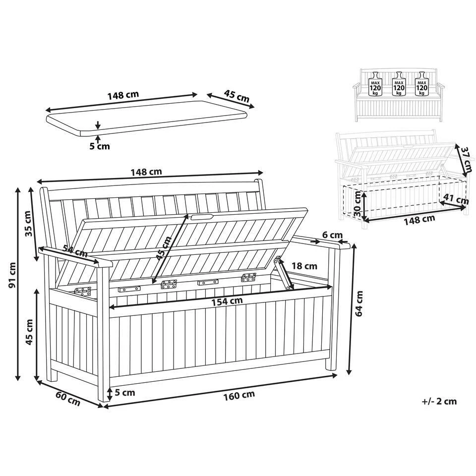 SOVANA - Tuinbank Met Opbergruimte - Lichthout/Rood - Acaciahout 3 SOVANA - Tuinbank Met Opbergruimte - Lichthout/Rood - Acaciahout - Afbeelding 3