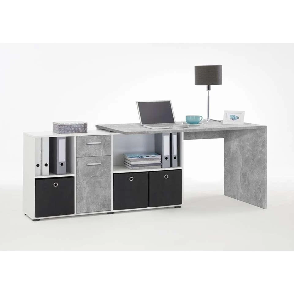 Hoekbureau Lex - Betonkleur/wit - 136x68x75 Cm 3 Hoekbureau Lex - Betonkleur/wit - 136x68x75 Cm - Afbeelding 3