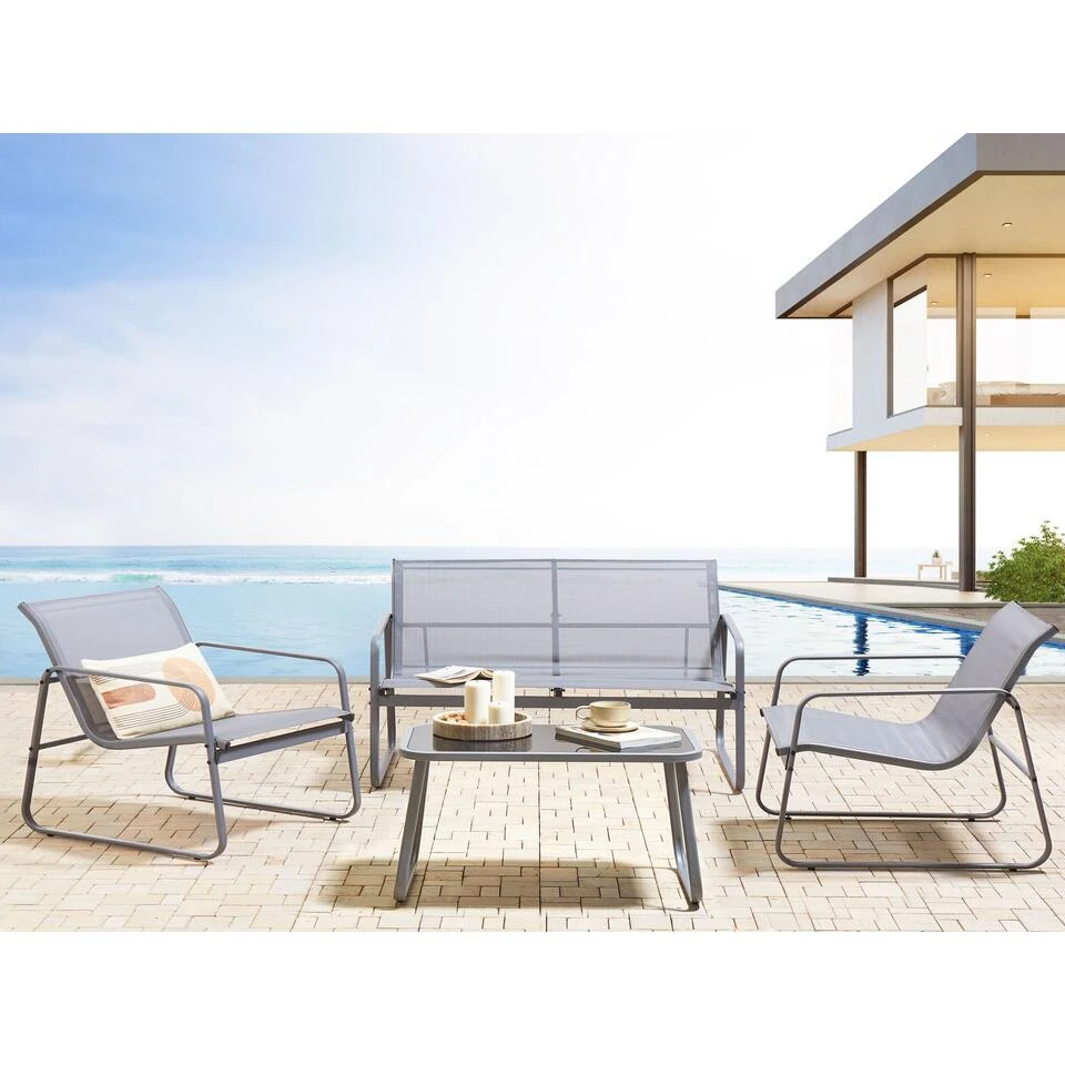 BARREA - Loungeset 4-zits - Grijs - Metaal 5 BARREA - Loungeset 4-zits - Grijs - Metaal - Afbeelding 5