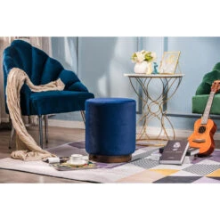 Pouf In Blauw Fluweel En Houten Basis -VIDAXL Winkel 8558bb56d8724ee5a5d6f9d1a7ddbbea