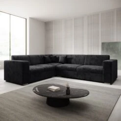 Meubella - Hoekbank Santana - Zwart - Velvet - Links -VIDAXL Winkel 8e78f816903d49508e09e26a544f38c1